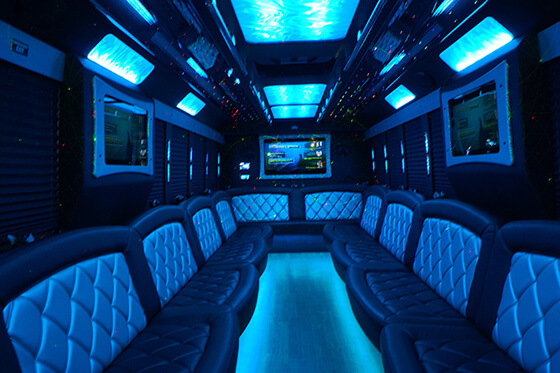 Flat-screen TVs on party bus